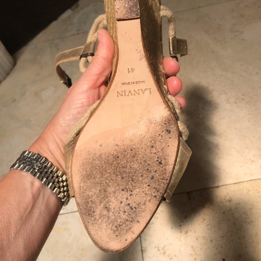 LANVIN Gold Rope Espadrille Wedge Sandals - Picture 6 of 8